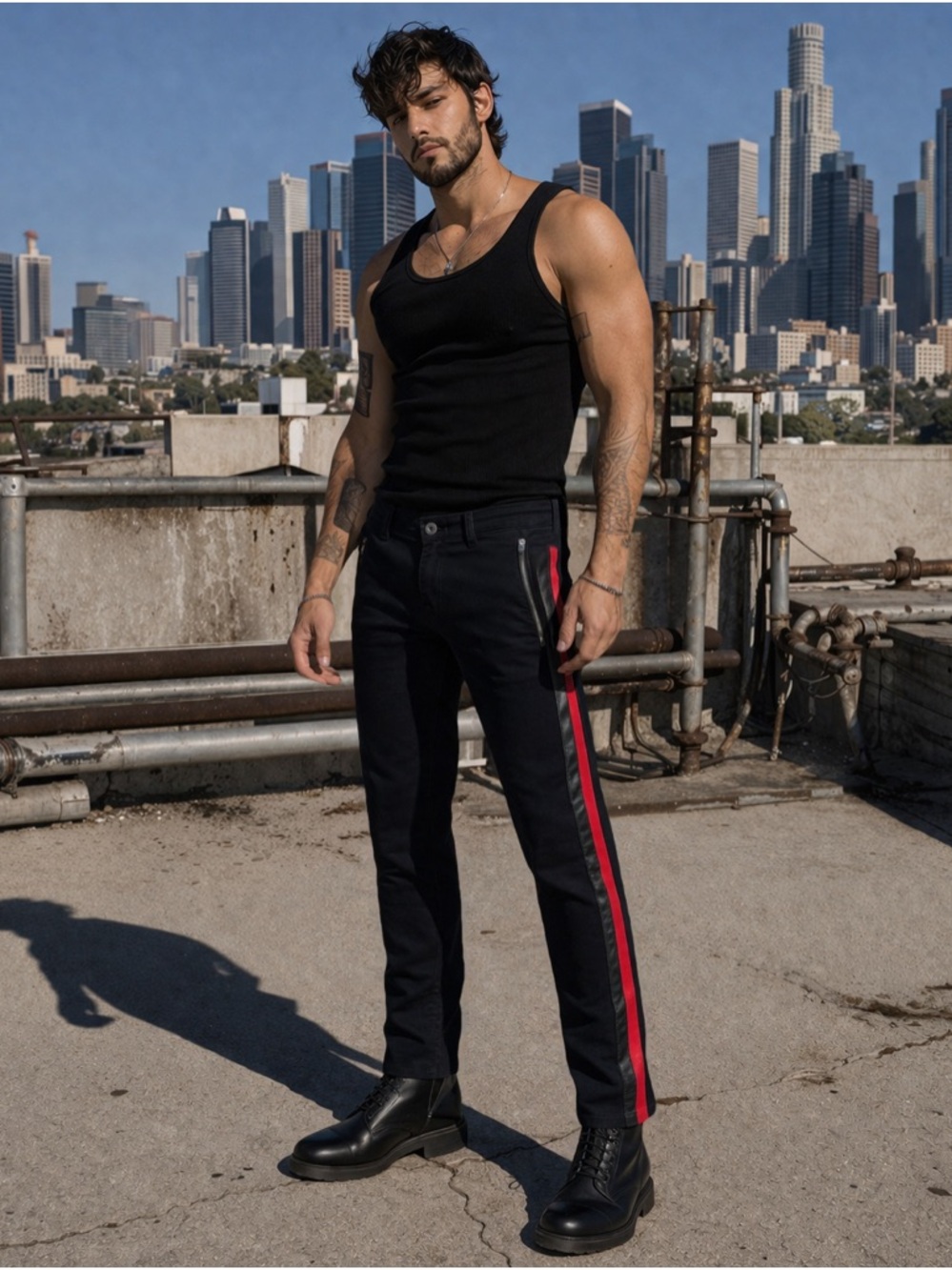 Worn Once $1200 Versace Moto Jeans 32 – Leather Stripe Lambskin – Made in Italy